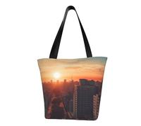 QGGHNISD City In The Sunset Women'S Casual Shoulder Tote Bag, Large Capacity Polyester Handbag, Travel Beach Shopping Bag
