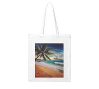 QGGHNISD Coconut Palm Tree Sandy Beach Canvas Tote Bag Large Reusable Shopping Bag With Double-Sided Print, 41x38cm Everyday Carry Handbag