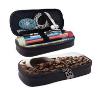 QGGHNISD Coffee Beans Leather Pencil Case, Large Capacity Durable Pencil Box, Student Stationery Bag, Suitable for Stationery/Cosmetics/Small Items
