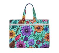 QGGHNISD Colored Doodle Flowers Canvas Tote Bag Document Organizer Bag Zipper File Storage Handbag Portable Office Travel Bag