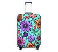 QGGHNISD Colored Doodle Flowers Luggage Case Protector - Scratch Resistant Elastic Travel Luggage Cover - Fits 18-32 Inch Suitcases S