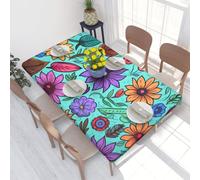 QGGHNISD Colored Doodle Flowers Square Table Cover For 4ft Table, Waterproof Oil Resistant Tablecloth With Elastic Edge, 122 X 76 Cm