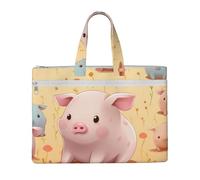 QGGHNISD Colorful Cute Pig Canvas Tote Bag Document Organizer Bag Zipper File Storage Handbag Portable Office Travel Bag