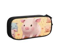 QGGHNISD Colorful Cute Pig Pencil Bag, Large Capacity Double Layer with Divider Stationery Bag,Zipper Cute Printed Cosmetic Bag for School Office Travelling