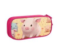 QGGHNISD Colorful Cute Pig Pencil Bag, Large Capacity Double Layer with Divider Stationery Bag,Zipper Cute Printed Cosmetic Bag for School Office Travelling