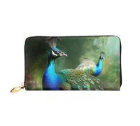QGGHNISD Colorful Peacock Women's Long Leather Wallet with Zipper, Card Slots, Cash Pocket, Clutch Purse