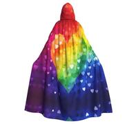 QGGHNISD Colorful Rainbow Love Heart Halloween Hooded Cloak For Adults, Long Polyester Cape With Big Hood For Cosplay, Party, Costume