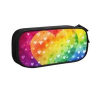 QGGHNISD Colorful Rainbow Love Heart Pencil Bag, Large Capacity Double Layer with Divider Stationery Bag,Zipper Cute Printed Cosmetic Bag for School Office Travelling