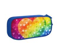 QGGHNISD Colorful Rainbow Love Heart Pencil Bag, Large Capacity Double Layer with Divider Stationery Bag,Zipper Cute Printed Cosmetic Bag for School Office Travelling