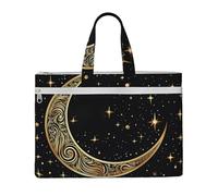 QGGHNISD Crescent Moon Pattern On Black Background Canvas Tote Bag Document Organizer Bag Zipper File Storage Handbag Portable Office Travel Bag