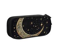 QGGHNISD Crescent Moon Pattern On Black Background Pencil Bag, Large Capacity Double Layer with Divider Stationery Bag,Zipper Cute Printed Cosmetic Bag for School Office Travelling