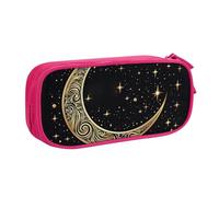 QGGHNISD Crescent Moon Pattern On Black Background Pencil Bag, Large Capacity Double Layer with Divider Stationery Bag,Zipper Cute Printed Cosmetic Bag for School Office Travelling