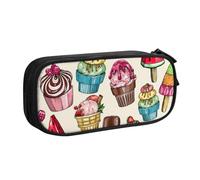 QGGHNISD Cupcakes and Ice Cream Pencil Bag, Large Capacity Double Layer with Divider Stationery Bag,Zipper Cute Printed Cosmetic Bag for School Office Travelling