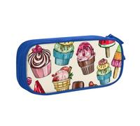 QGGHNISD Cupcakes and Ice Cream Pencil Bag, Large Capacity Double Layer with Divider Stationery Bag,Zipper Cute Printed Cosmetic Bag for School Office Travelling