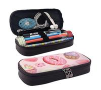 QGGHNISD Cupcakes Donuts Muffins Sugar Leather Pencil Case, Large Capacity Durable Pencil Box, Student Stationery Bag, Suitable for Stationery/Cosmetics/Small Items