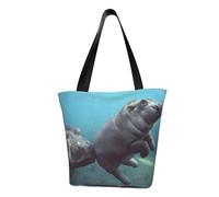 QGGHNISD Cute Baby Hippos Women'S Casual Shoulder Tote Bag, Large Capacity Polyester Handbag, Travel Beach Shopping Bag
