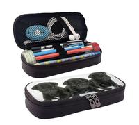 QGGHNISD Cute Black Pug Leather Pencil Case, Large Capacity Durable Pencil Box, Student Stationery Bag, Suitable for Stationery/Cosmetics/Small Items