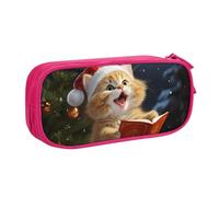 QGGHNISD Cute Cat Sing Christmas Carols Pencil Bag, Large Capacity Double Layer with Divider Stationery Bag,Zipper Cute Printed Cosmetic Bag for School Office Travelling