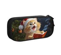 QGGHNISD Cute Cat Sing Christmas Carols Pencil Bag, Large Capacity Double Layer with Divider Stationery Bag,Zipper Cute Printed Cosmetic Bag for School Office Travelling