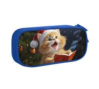 QGGHNISD Cute Cat Sing Christmas Carols Pencil Bag, Large Capacity Double Layer with Divider Stationery Bag,Zipper Cute Printed Cosmetic Bag for School Office Travelling