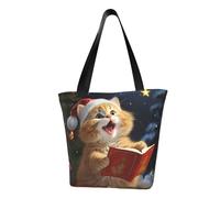 QGGHNISD Cute Cat Sing Christmas Carols Women'S Casual Shoulder Tote Bag, Large Capacity Polyester Handbag, Travel Beach Shopping Bag