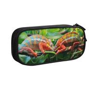 QGGHNISD Cute Chameleon Pencil Bag, Large Capacity Double Layer with Divider Stationery Bag,Zipper Cute Printed Cosmetic Bag for School Office Travelling