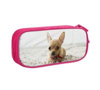 QGGHNISD Cute Chihuahua Pencil Bag, Large Capacity Double Layer with Divider Stationery Bag,Zipper Cute Printed Cosmetic Bag for School Office Travelling