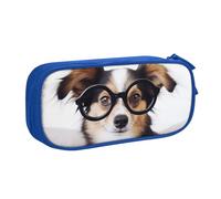 QGGHNISD Cute Dog with Glasses Pencil Bag, Large Capacity Double Layer with Divider Stationery Bag,Zipper Cute Printed Cosmetic Bag for School Office Travelling