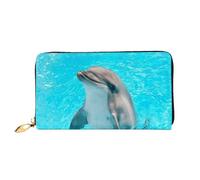 QGGHNISD Cute Dolphins Women's Long Leather Wallet with Zipper, Card Slots, Cash Pocket, Clutch Purse
