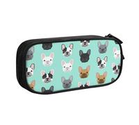 QGGHNISD Cute French Bulldog Pencil Bag, Large Capacity Double Layer with Divider Stationery Bag,Zipper Cute Printed Cosmetic Bag for School Office Travelling