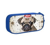 QGGHNISD Cute Happy Birthday Pug Puppy Pencil Bag, Large Capacity Double Layer with Divider Stationery Bag,Zipper Cute Printed Cosmetic Bag for School Office Travelling