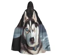 QGGHNISD Cute Husky Halloween Hooded Cloak For Adults, Long Polyester Cape With Big Hood For Cosplay, Party, Costume