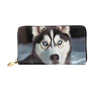 QGGHNISD Cute Husky Women's Long Leather Wallet with Zipper, Card Slots, Cash Pocket, Clutch Purse