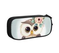 QGGHNISD Cute Owl with Flowers Pencil Bag, Large Capacity Double Layer with Divider Stationery Bag,Zipper Cute Printed Cosmetic Bag for School Office Travelling