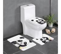 QGGHNISD Cute Panda2 Flannel Bathroom Rug Set 3 Piece, Non Slip Absorbent Toilet Mat, U-Shaped Contour Rug And Lid Cover, Soft Washable Bath Carpet