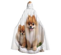 QGGHNISD Cute Pomeranian Halloween Hooded Cloak For Adults, Long Polyester Cape With Big Hood For Cosplay, Party, Costume