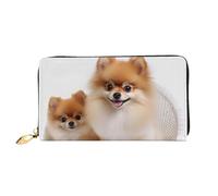 QGGHNISD Cute Pomeranian Women's Long Leather Wallet with Zipper, Card Slots, Cash Pocket, Clutch Purse