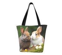 QGGHNISD Cute Rabbits Women'S Casual Shoulder Tote Bag, Large Capacity Polyester Handbag, Travel Beach Shopping Bag