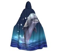 QGGHNISD Cute Sea Animal Dolphin Halloween Hooded Cloak For Adults, Long Polyester Cape With Big Hood For Cosplay, Party, Costume