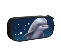 QGGHNISD Cute Sea Animal Dolphin Pencil Bag, Large Capacity Double Layer with Divider Stationery Bag,Zipper Cute Printed Cosmetic Bag for School Office Travelling