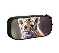 QGGHNISD Cute Tiger Pencil Bag, Large Capacity Double Layer with Divider Stationery Bag,Zipper Cute Printed Cosmetic Bag for School Office Travelling