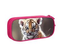 QGGHNISD Cute Tiger Pencil Bag, Large Capacity Double Layer with Divider Stationery Bag,Zipper Cute Printed Cosmetic Bag for School Office Travelling
