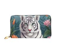 QGGHNISD Cute White Tiger Women's Long Leather Wallet with Zipper, Card Slots, Cash Pocket, Clutch Purse