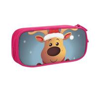 QGGHNISD Cute Xmas Reindeer Pencil Bag, Large Capacity Double Layer with Divider Stationery Bag,Zipper Cute Printed Cosmetic Bag for School Office Travelling