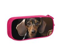 QGGHNISD Dachshund Book Pencil Bag, Large Capacity Double Layer with Divider Stationery Bag,Zipper Cute Printed Cosmetic Bag for School Office Travelling