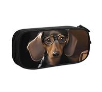 QGGHNISD Dachshund Book Pencil Bag, Large Capacity Double Layer with Divider Stationery Bag,Zipper Cute Printed Cosmetic Bag for School Office Travelling