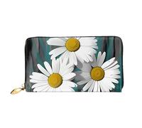 QGGHNISD Daisy Flowers Women's Long Leather Wallet with Zipper, Card Slots, Cash Pocket, Clutch Purse