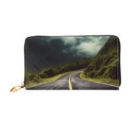 QGGHNISD Deep Mountain Road Women's Long Leather Wallet with Zipper, Card Slots, Cash Pocket, Clutch Purse