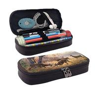 QGGHNISD Deer Hunting Leather Pencil Case, Large Capacity Durable Pencil Box, Student Stationery Bag, Suitable for Stationery/Cosmetics/Small Items
