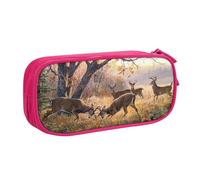 QGGHNISD Deer Hunting Pencil Bag, Large Capacity Double Layer with Divider Stationery Bag,Zipper Cute Printed Cosmetic Bag for School Office Travelling
